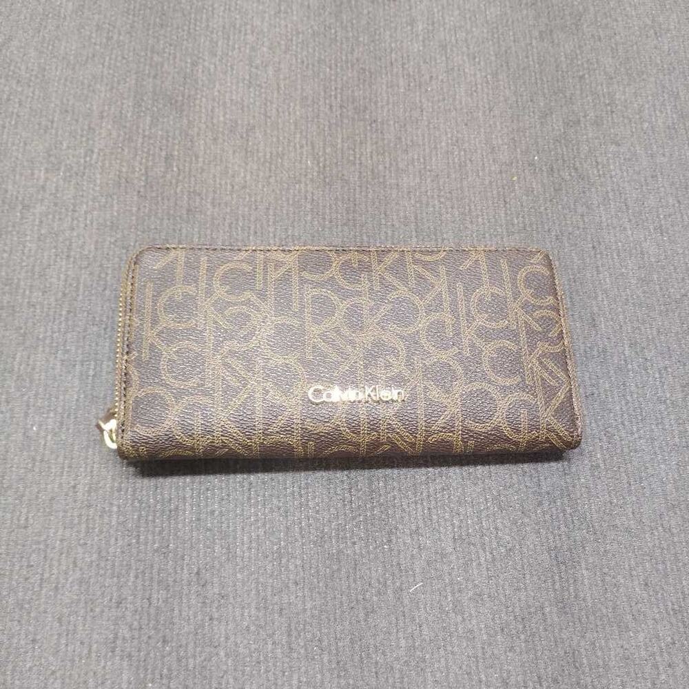 Calvin Klein Monogram Zip Around Wallet Brown Gold Designer Clutch